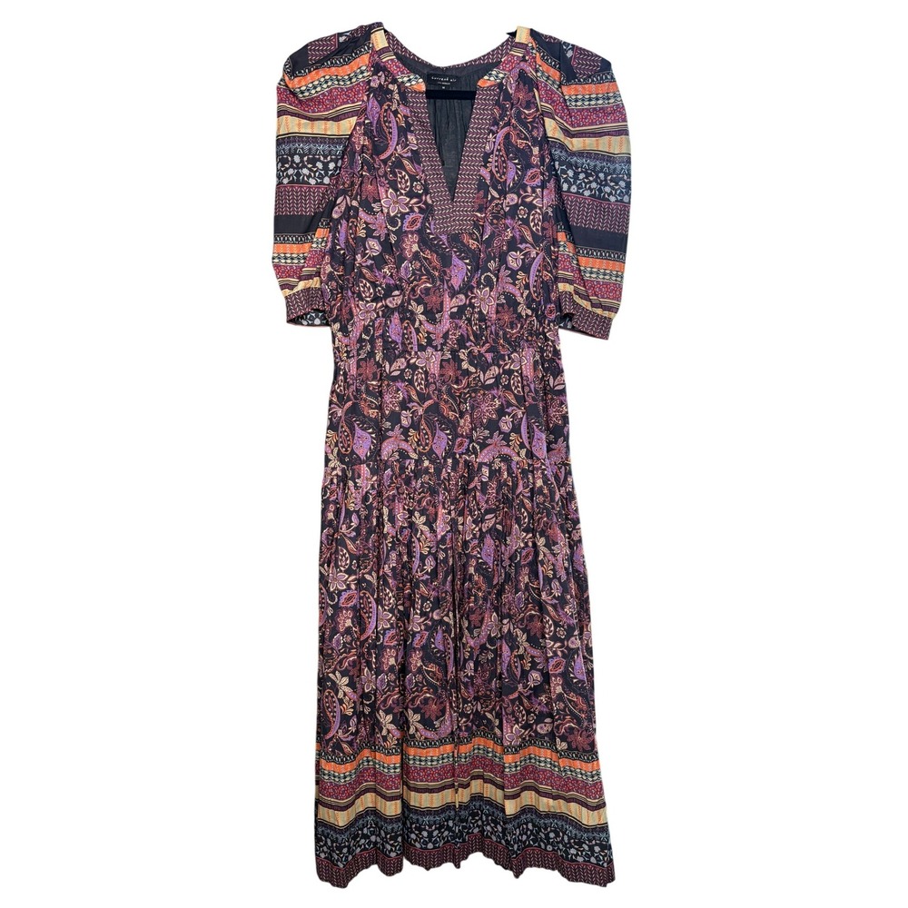 Current Air Los Angeles Paisley Smocked Midi Dress Purple Orange Boho 2290008A M